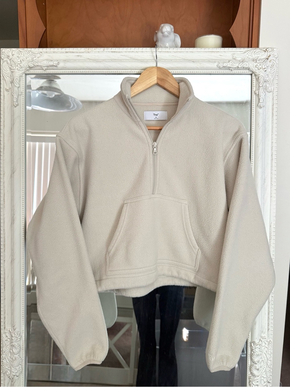 Aritzia TNA Half-Zip Crop Fleece Pullover Sweater in Light Cream